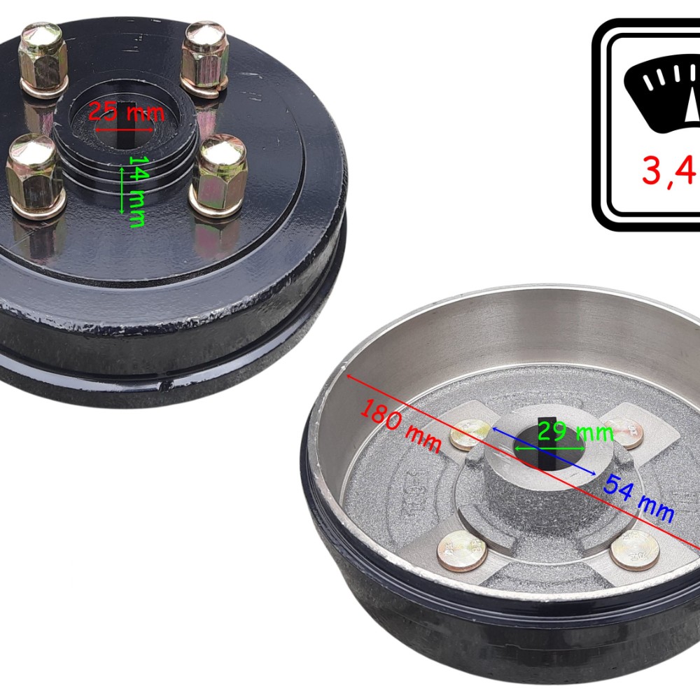 E-BİS 3 TEKERLİ ARKA GÖBEK 180 mm BİJONLU 25-29 mm (3,4 kg)